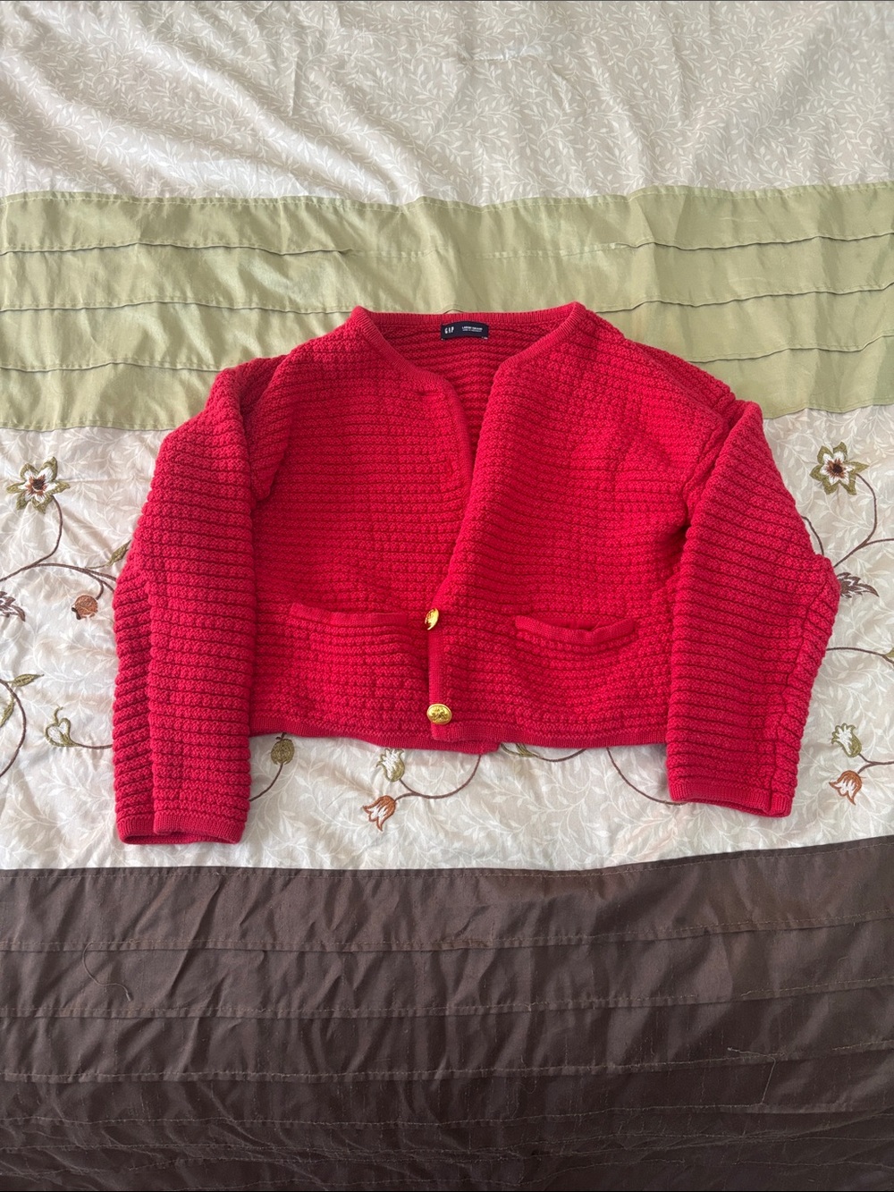 GAP Bright Red Knit Cardigan with Gold Buttons